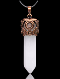 Filigree Leaf Copper Hexagonal Natural Gemstone Crystal Point Pendulum Pendant/Choose Chain