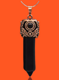 Filigree Leaf Copper Hexagonal Natural Gemstone Crystal Point Pendulum Pendant/Choose Chain