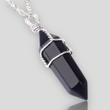 Crystal Natural Gemstone Mid Wire Wrap Double Point Pendant Necklace