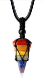 Macrame Rope Natural Gemstone Crystal Pendulum Point Hexagonal Pendant Necklace-Amethyst, Onyx, Opal, Quartz, Aventurine, Bloodstone, Lapis Lazuli, Rose Quartz