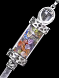 7 Chakra + Quartz Crystal Glass Wishing Bottle Energy Healing Dowsing Pendulum