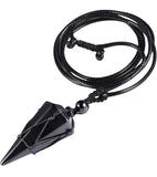 Macrame Rope Natural Gemstone Crystal Pendulum Point Hexagonal Pendant Necklace-Amethyst, Onyx, Opal, Quartz, Aventurine, Bloodstone, Lapis Lazuli, Rose Quartz