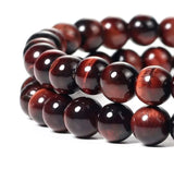 Tiger’s Eye - Red Custom Size Round Smooth Stretch (10mm Grande) Natural Gemstone Crystal Energy Bead Bracelet