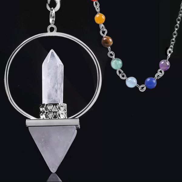 7 Chakra Quartz Crystal Pyramid Hexagonal Reiki Energy Healing Dowsing Pendulum Pendant