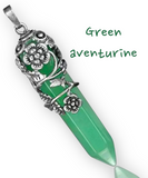 Filigree Rose Leaf Crystal Gemstone Point Pendant