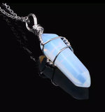 Crystal Natural Gemstone Mid Wire Wrap Double Point Pendant Necklace