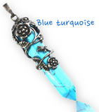 Filigree Rose Leaf Crystal Gemstone Point Pendant