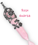 Filigree Rose Leaf Crystal Gemstone Point Pendant