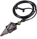 Macrame Rope Natural Gemstone Crystal Pendulum Point Hexagonal Pendant Necklace-Amethyst, Onyx, Opal, Quartz, Aventurine, Bloodstone, Lapis Lazuli, Rose Quartz