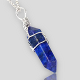 Crystal Natural Gemstone Mid Wire Wrap Double Point Pendant Necklace