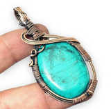 Turquoise Magnesite Copper Wire Wrapped Weave Pendant Necklace