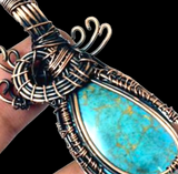 Turquoise Copper Wire Wrapped Weave Pendant Necklace