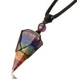 Macrame Rope Natural Gemstone Crystal Pendulum Point Hexagonal Pendant Necklace-Amethyst, Onyx, Opal, Quartz, Aventurine, Bloodstone, Lapis Lazuli, Rose Quartz