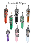 Filigree Rose Leaf Crystal Gemstone Point Pendant