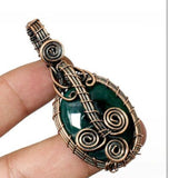 Green Jade Nephrite Copper Wire Wrapped Weave Pendant Necklace