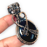 Black Onyx Copper Wire Wrapped Weave Pendant Necklace