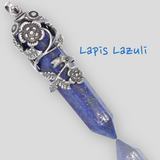 Filigree Rose Leaf Crystal Gemstone Point Pendant