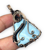 Blue Opal Copper Wire Wrapped Weave Pendant Necklace