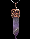 Filigree Leaf Copper Hexagonal Natural Gemstone Crystal Point Pendulum Pendant/Choose Chain