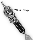 Filigree Rose Leaf Crystal Gemstone Point Pendant