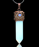 Filigree Leaf Copper Hexagonal Natural Gemstone Crystal Point Pendulum Pendant/Choose Chain