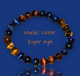 Tiger’s Eye - Red-Blue-Yellow Trio Trinity Multi Color Custom Size Round Smooth Stretch (8mm) Natural Gemstone Crystal Energy Bead Bracelet