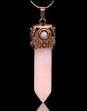 Filigree Leaf Copper Hexagonal Natural Gemstone Crystal Point Pendulum Pendant/Choose Chain