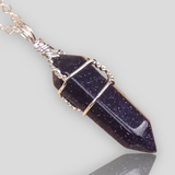 Crystal Natural Gemstone Mid Wire Wrap Double Point Pendant Necklace