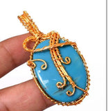 Turquoise Golden Copper Wire Wrapped Weave Pendant Necklace