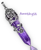 Filigree Rose Leaf Crystal Gemstone Point Pendant