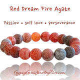 Agate - Dream Fire Agate Red•Dragon’s Vein•Crackled Weathered Matte Frost•Custom Size•Rustic Round Stretch (8mm) Natural Gemstone Crystal Energy Bead Bracelet