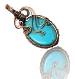 Turquoise Copper Wire Wrapped Weave Pendant Necklace