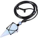 Macrame Rope Natural Gemstone Crystal Pendulum Point Hexagonal Pendant Necklace-Amethyst, Onyx, Opal, Quartz, Aventurine, Bloodstone, Lapis Lazuli, Rose Quartz