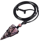 Macrame Rope Natural Gemstone Crystal Pendulum Point Hexagonal Pendant Necklace-Amethyst, Onyx, Opal, Quartz, Aventurine, Bloodstone, Lapis Lazuli, Rose Quartz