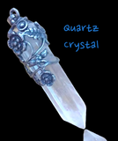 Filigree Rose Leaf Crystal Gemstone Point Pendant