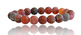 Agate - Dream Fire Agate Red•Dragon’s Vein•Crackled Weathered Matte Frost•Custom Size•Rustic Round Stretch (8mm) Natural Gemstone Crystal Energy Bead Bracelet