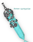 Filigree Rose Leaf Crystal Gemstone Point Pendant
