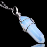 Crystal Natural Gemstone Mid Wire Wrap Double Point Pendant Necklace