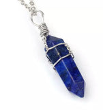 Crystal Natural Gemstone Mid Wire Wrap Double Point Pendant Necklace