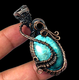 Turquoise Copper Wire Wrapped Weave Pendant Necklace