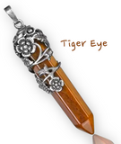 Filigree Rose Leaf Crystal Gemstone Point Pendant