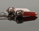 Filigree Leaf Copper Hexagonal Natural Gemstone Crystal Point Pendulum Pendant/Choose Chain