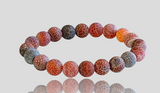 Agate - Dream Fire Agate Red•Dragon’s Vein•Crackled Weathered Matte Frost•Custom Size•Rustic Round Stretch (8mm) Natural Gemstone Crystal Energy Bead Bracelet