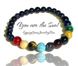 Solar System Universe Galaxy Star Cat Eye + Blue Goldstone Sandstone Multi Stone Round Smooth Stretch (8mm + 10mm) Natural Gemstone Crystal Energy Bead Bracelet