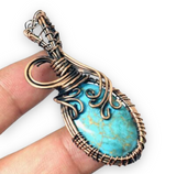 Turquoise Copper Wire Wrapped Weave Pendant Necklace