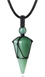 Macrame Rope Natural Gemstone Crystal Pendulum Point Hexagonal Pendant Necklace-Amethyst, Onyx, Opal, Quartz, Aventurine, Bloodstone, Lapis Lazuli, Rose Quartz