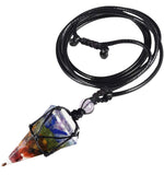 Macrame Rope Natural Gemstone Crystal Pendulum Point Hexagonal Pendant Necklace-Amethyst, Onyx, Opal, Quartz, Aventurine, Bloodstone, Lapis Lazuli, Rose Quartz