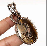 Tiger Eye Copper Wire Wrapped Weave Pendant Necklace