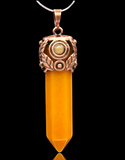 Filigree Leaf Copper Hexagonal Natural Gemstone Crystal Point Pendulum Pendant/Choose Chain
