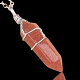 Crystal Natural Gemstone Mid Wire Wrap Double Point Pendant Necklace